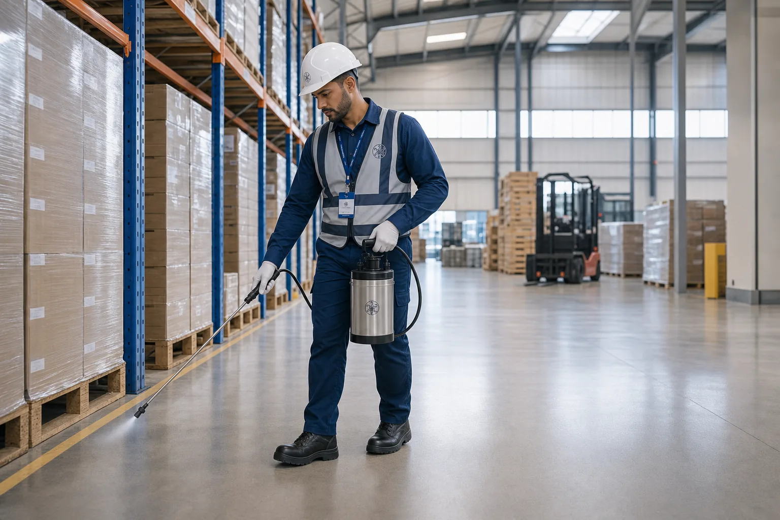 Enviro-Safe technician inspecting an industrial facility for pest control risks
